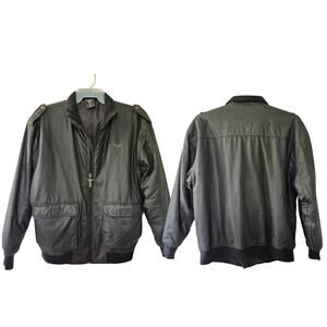 Avirex Black Cotton Canvas Aviator Bomber Style Lined Jacket Coat Large